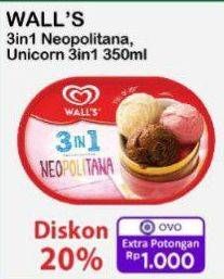 Promo Harga Walls Ice Cream Neopolitana, Unicorn 3 In 1 350 ml - Alfamart