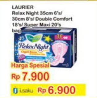 Promo Harga LAURIER Relax Night 35cm 6's/ 30cm 8's/ Double Comfort 18's/ Super Maxi 20's  - Indomaret