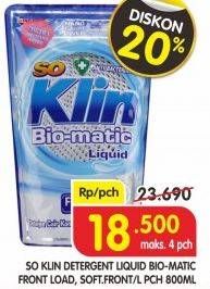 Promo Harga SO KLIN Biomatic Liquid Detergent 800 ml - Superindo
