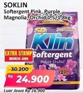 Promo Harga So Klin Softergent Purple Lavender, Rossy Pink, Magnolia Berries, Velvet Orchid 1500 gr - Alfamart