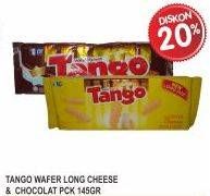 Promo Harga TANGO Long Wafer Cheese, Chocolate 145 gr - Superindo