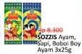Promo Harga So Good Sozzis Boboi Boy Ayam, Sapi, Ayam per 3 pcs 25 gr - Alfamidi