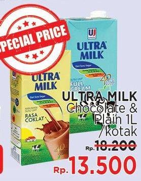 Promo Harga ULTRA MILK Susu UHT Chocolate, Plain 1000 ml - LotteMart