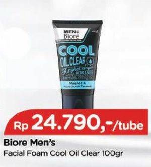 Promo Harga BIORE MENS Facial Foam Double Scrub Cool Oil Clear 100 gr - TIP TOP