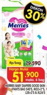 Promo Harga Merries Pants Good Skin L30, M34, S40, XL26 26 pcs - Superindo