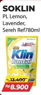Promo Harga So Klin Pembersih Lantai Kuning Citrus Lemon, Ungu Floral Lavender, Sereh Lemongrass 780 ml - Alfamart