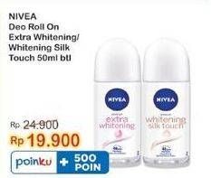 Promo Harga Nivea Deo Roll On Extra Whitening, Whitening Silk Touch 50 ml - Indomaret
