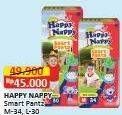 Promo Harga Happy Nappy Smart Pantz Diaper L30, M34 30 pcs - Alfamart