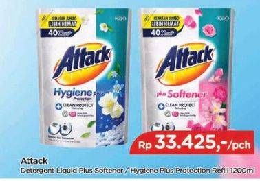 Promo Harga Attack Detergent Liquid Hygiene Plus Protection, Plus Softener 1200 ml - TIP TOP