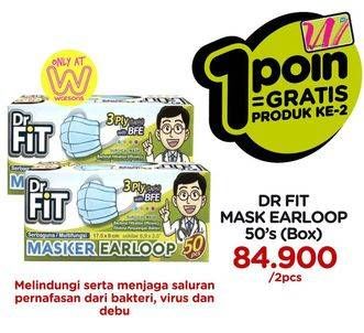 Promo Harga DR FIT Mask Earloop per 2 box 50 pcs - Watsons