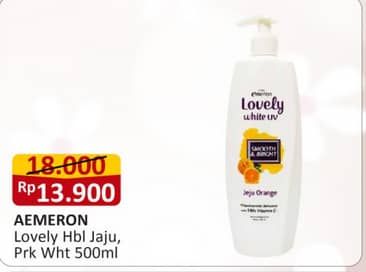 Promo Harga Emeron Lovely White Hand & Body Lotion Smooth Bright Jeju Orange, Moisture Bright White Pearl 500 ml - Alfamart