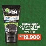 Promo Harga GARNIER MEN Turbo Light Oil Control Facial Foam 3in1 Charcoal 50 ml - Alfamart