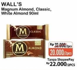 Promo Harga WALLS Magnum Almond, White Almond, Classic per 2 pcs 90 ml - Alfamart