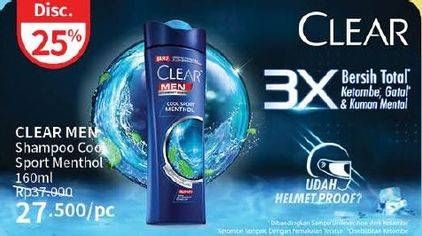 Promo Harga Clear Men Shampoo Anti Dandruff Cool Sport Menthol 160 ml - Guardian