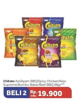 Promo Harga CHITATO Snack Potato Chips Asli, Ayam Barbeque, Spicy Chicken, Keju Supreme, Sapi Bumbu Bakar, Beef Barbeque per 2 pcs 68 gr - Carrefour