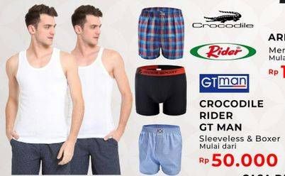 Promo Harga Crocodile/Rider/GT Man Sleeveless & Boxer  - Carrefour