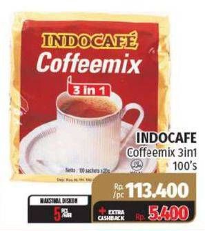 Promo Harga Indocafe Coffeemix 3in1 per 100 sachet - Lotte Grosir