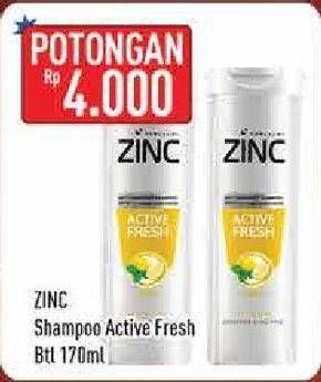 Promo Harga ZINC Shampoo Active Fresh 170 ml - Hypermart