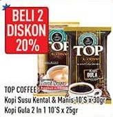 Promo Harga Top Coffee Kopi Susu Kental Manis, Gula per 10 sachet 25 gr - Hypermart