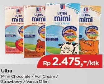 Promo Harga ULTRA MIMI Susu UHT Cokelat, Full Cream, Stroberi, Vanila 125 ml - TIP TOP