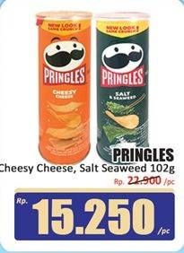 Promo Harga Pringles Potato Crisps Salt Seaweed, Cheesy Cheese 107 gr - Hari Hari