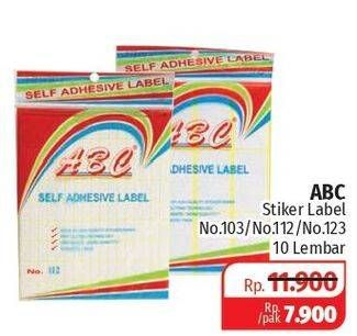 Promo Harga ABC Self Adhesive Label No 103, No 112, No 123 10 pcs - Lotte Grosir
