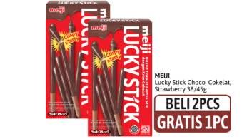 Promo Harga Meiji Biskuit Lucky Stick Chocolate, Strawberry, Choco Coffee 45 gr - Alfamidi