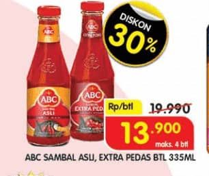 Promo Harga ABC Sambal Asli, Extra Pedas 335 ml - Superindo