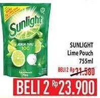 Promo Harga SUNLIGHT Pencuci Piring Lime per 2 pouch 755 ml - Hypermart