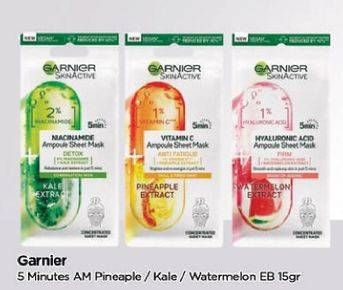 Promo Harga GARNIER Ampoule Mask Hyaluron + Watermelon, Niacinamide + Kale, Vitamin C + Pineapple 1 sheet - TIP TOP
