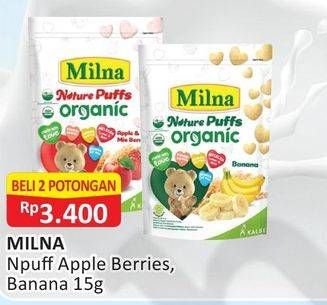 Promo Harga MILNA Nature Puffs Organic Banana, Apple Mix Berries 15 gr - Alfamart