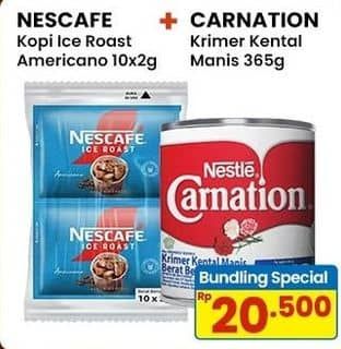 Promo Harga Nescafe Kopi Instant Ice Roast Americano + Carnation Krimer Kental Manis   - Indomaret