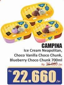 Promo Harga Campina Ice Cream Neapolitan, Chocolate Vanilla Choco Chunk, Blueberry Choco Chunk 700 ml - Hari Hari