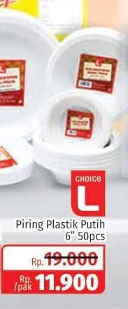Promo Harga CHOICE L Piring Plastik Putih 50 pcs - Lotte Grosir