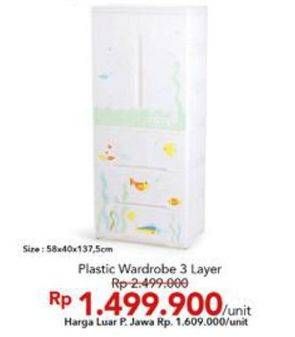 Promo Harga Plastic Wardrobe 3 Layer  - Carrefour