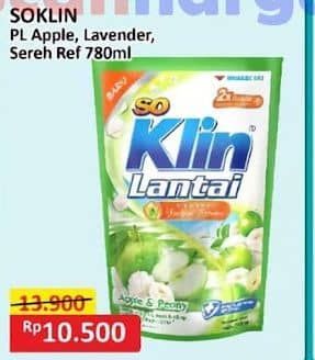 Promo Harga So Klin Pembersih Lantai Hijau Fruity Apple, Ungu Floral Lavender, Sereh Lemongrass 780 ml - Alfamart