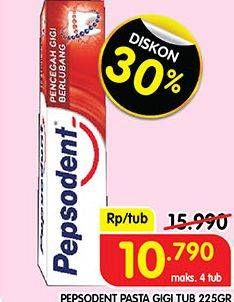 Promo Harga Pepsodent Pasta Gigi Pencegah Gigi Berlubang 225 gr - Superindo