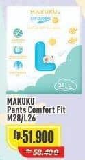 Promo Harga Makuku Comfort Fit Diapers Pants M28, L26 26 pcs - Alfamart