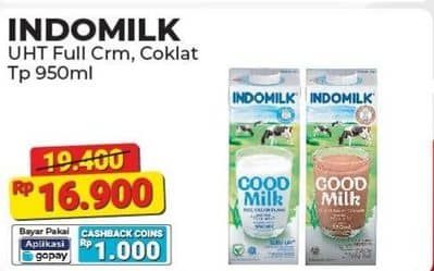 Promo Harga Indomilk Susu UHT Cokelat, Full Cream Plain 950 ml - Alfamart