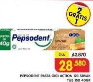 Promo Harga PEPSODENT Pasta Gigi Action 123 Siwak per 3 pcs 150 gr - Superindo