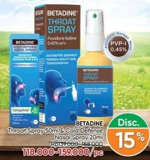 Promo Harga BETADINE Throat Spray 50ml & Cold Defense Nasal Spray 20ml  - Guardian