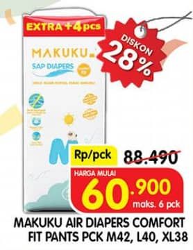Promo Harga Makuku Comfort Fit Diapers Pants M42, L40, XL38 38 pcs - Superindo