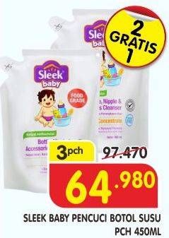 Promo Harga SLEEK Baby Bottle, Nipple and Accessories Cleanser per 3 pouch 450 ml - Superindo