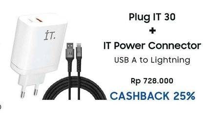 Promo Harga IT Plug IT 30 Wall Charger 30W + Power Connector USB A To Lightning Cable  - Erafone