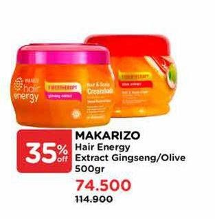Promo Harga Makarizo Hair Energy Fibertherapy Hair & Scalp Creambath Ginseng Extract, Olive 500 gr - Watsons
