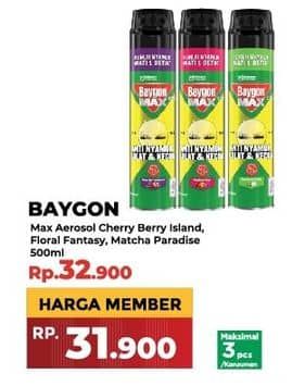 Promo Harga Baygon Max Obat Nyamuk Aerosol  Matcha Paradise, Cherry Berry, Floral Fantasy 500 ml - Yogya