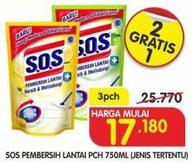 Promo Harga SOS Pembersih Lantai Jenis Tertentu per 3 pouch 750 ml - Superindo