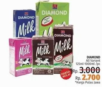 Promo Harga DIAMOND Milk UHT Chocolate, Strawberry 125 ml - LotteMart