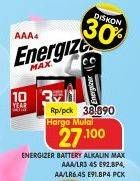 Promo Harga ENERGIZER Battery Alkaline Max AAA-LR3 4s E92.BP4, AA-LR6 4s E91.BP4 4 pcs - Superindo
