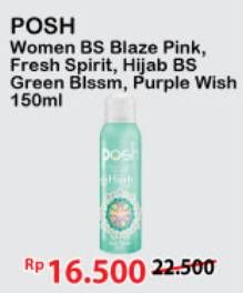 Promo Harga POSH Women Body Spray Blaze Pink, Fresh Pink, Hijab Body Spray Green Blossom, Purple Wish 150ml  - Alfamart